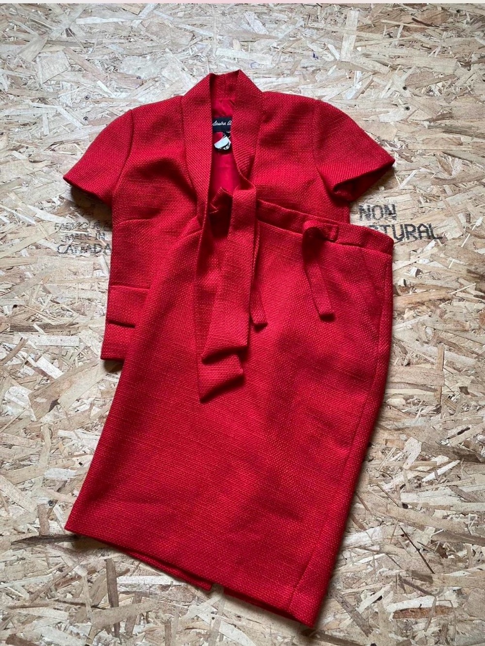 Red Midi Dress Set - Structured Short Sleeve Top & Pencil Skirt Sandra Angelozzi